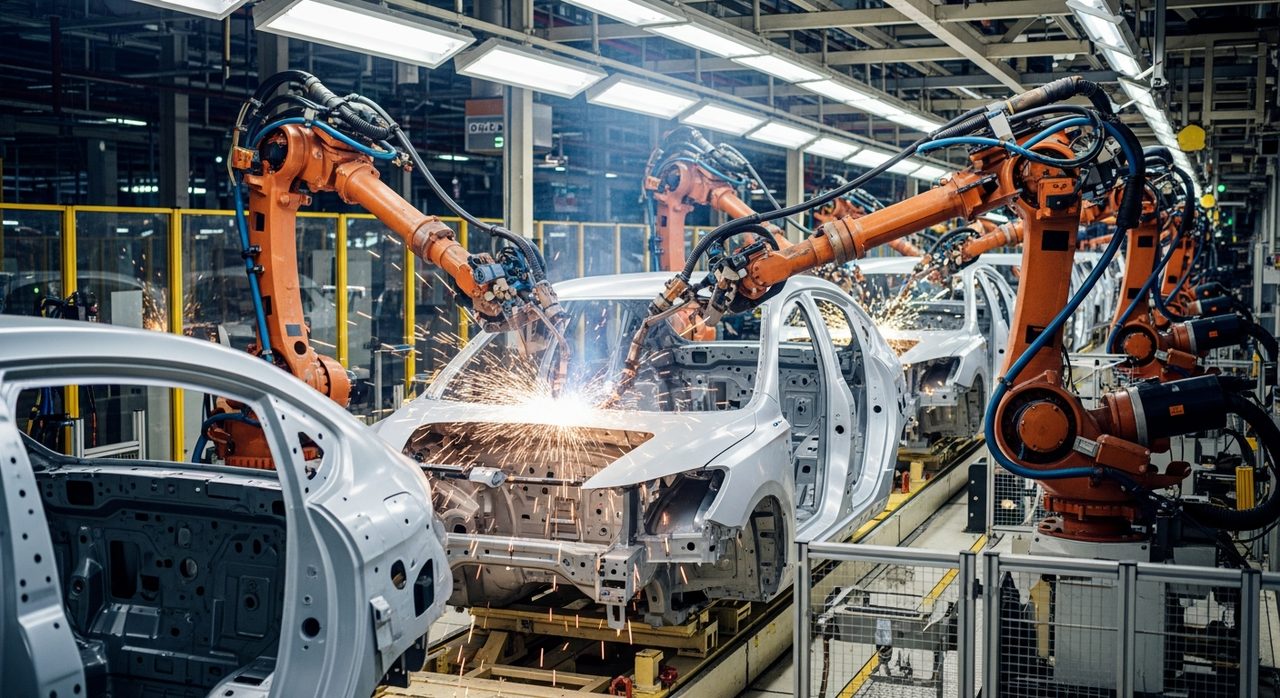 Kocaeli otomotiv fabrikasında robotik üretim hattı