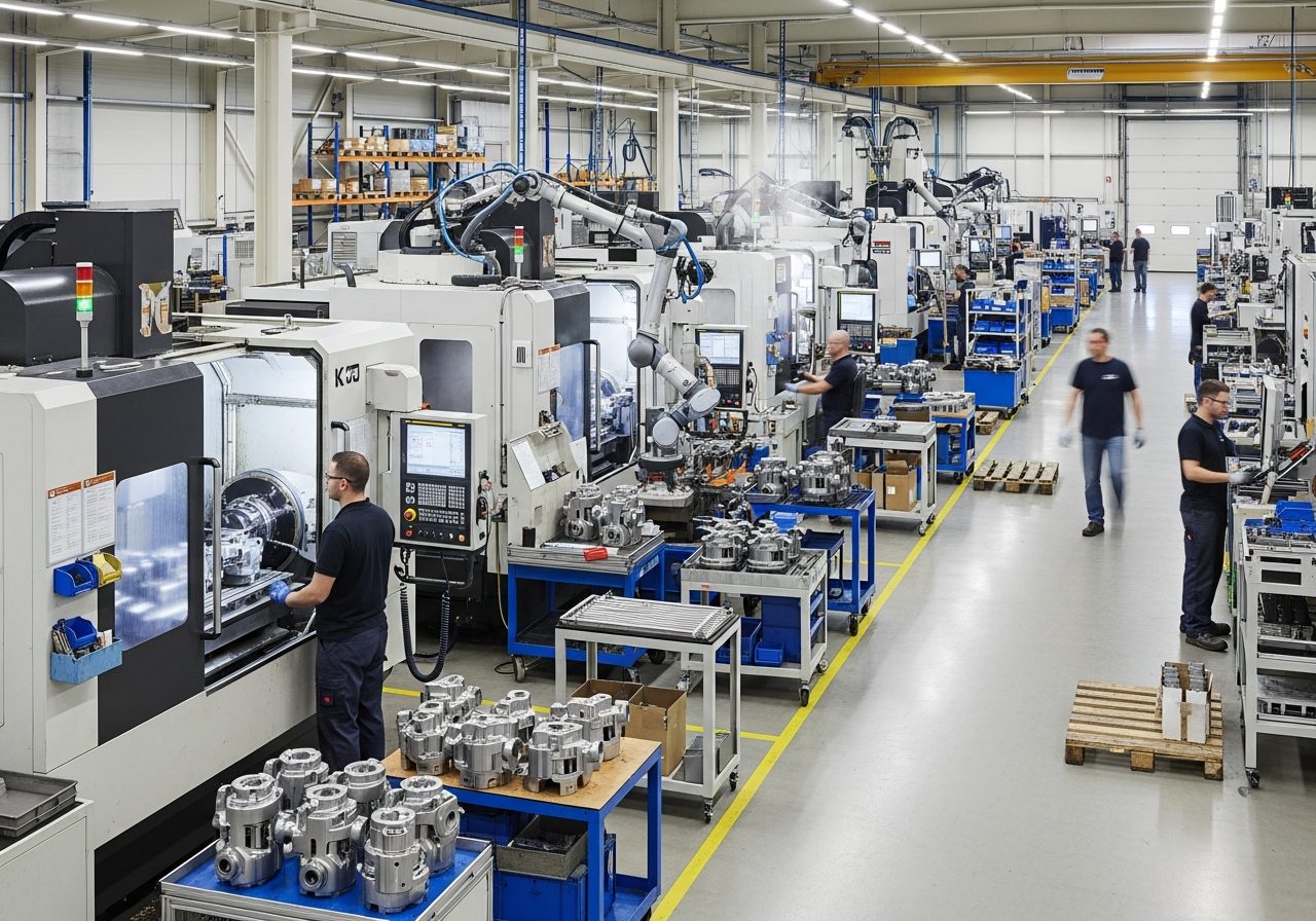 Modern CNC talaşlı imalat atölyesinde üretim hattı ve tezgahlar